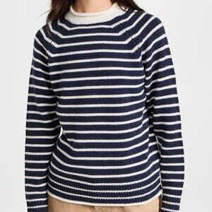 Alex Mill | Freja Roll Neck Merino Wool Sweater In Indigo/Ivory | Size Medium